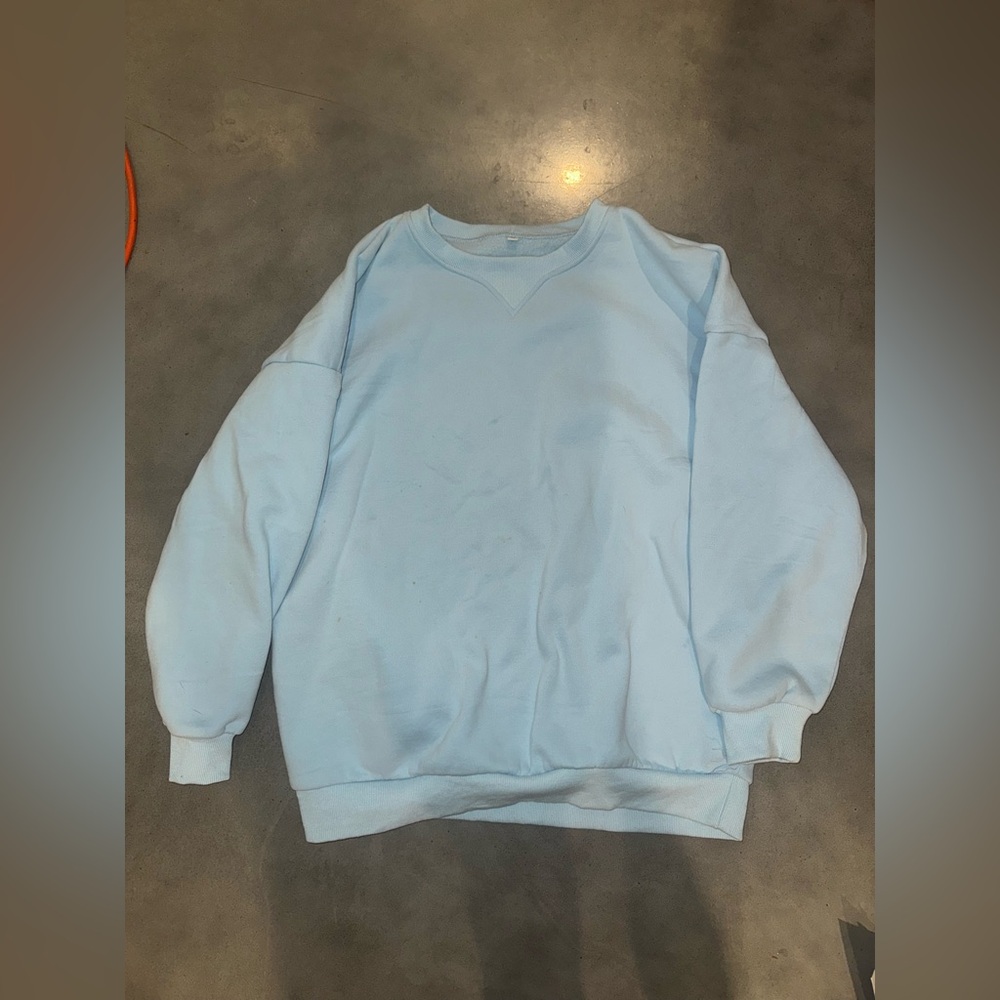 Light blue fleece pullover sweatshirt size M oversized minimalist crewneck